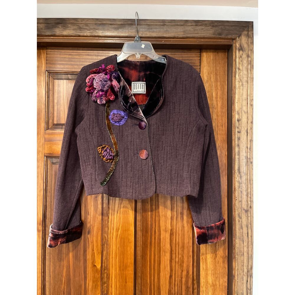 Boutique Edith of Laguna Beach Bohemian velvet floral design and trim blazer